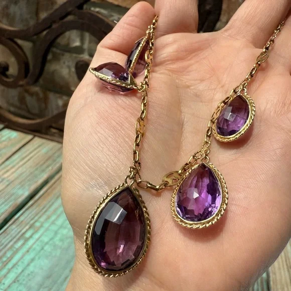 Antique Iberian 17K Gold Imperial Amethyst Fringe Necklace - Picture 16 of 16